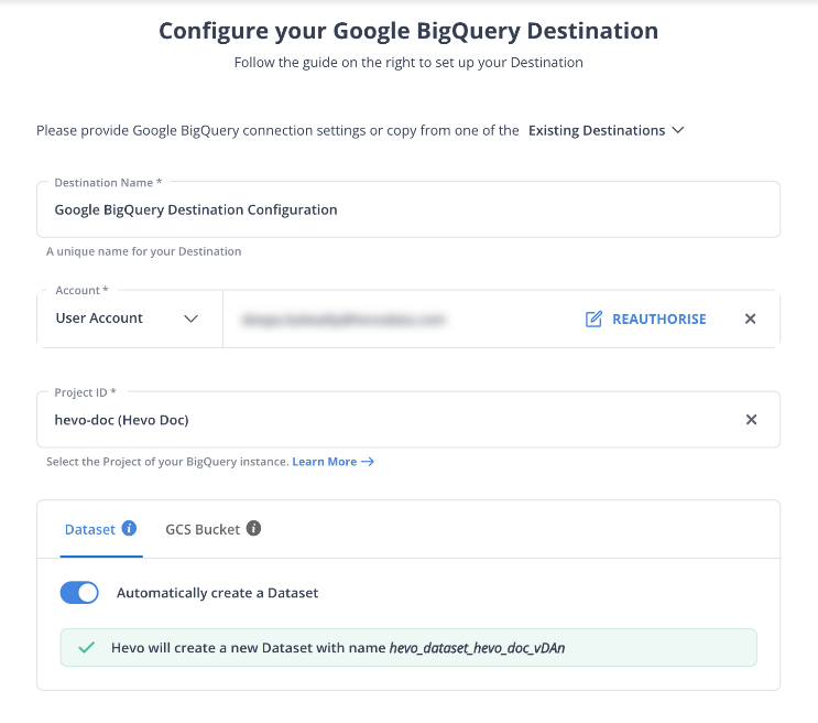 Configure BigQuery Destination
